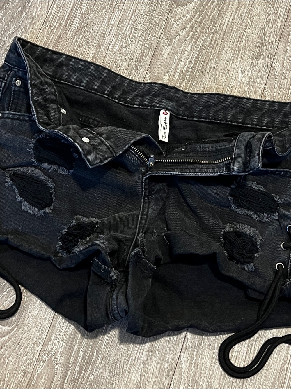 Lee Cooper Black Distressed Denim Shorts